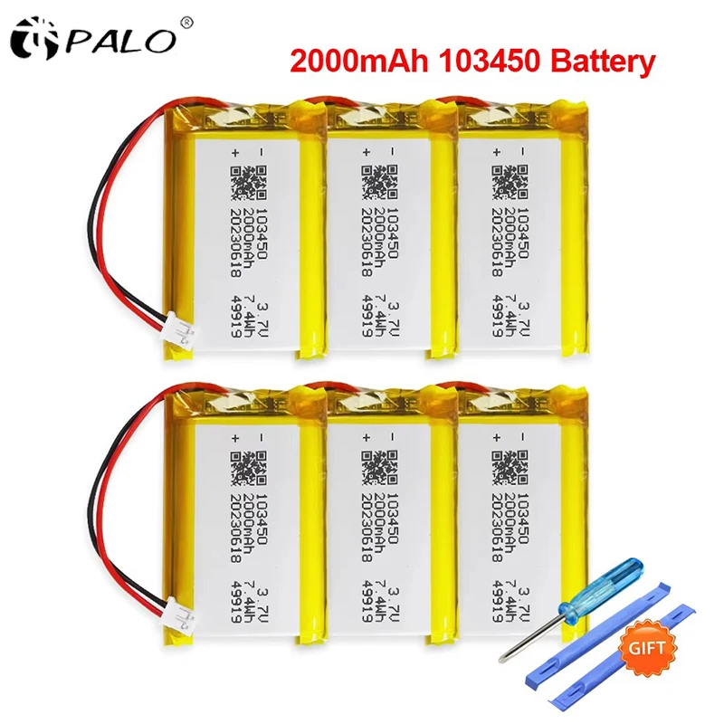 3.7V 2000mAh 103450 Polymer Lithium Rechargeable Battery JST PH 2.0mm 2Pin Plug for Camera GPS Navigator MP5 Bluetooth Headset