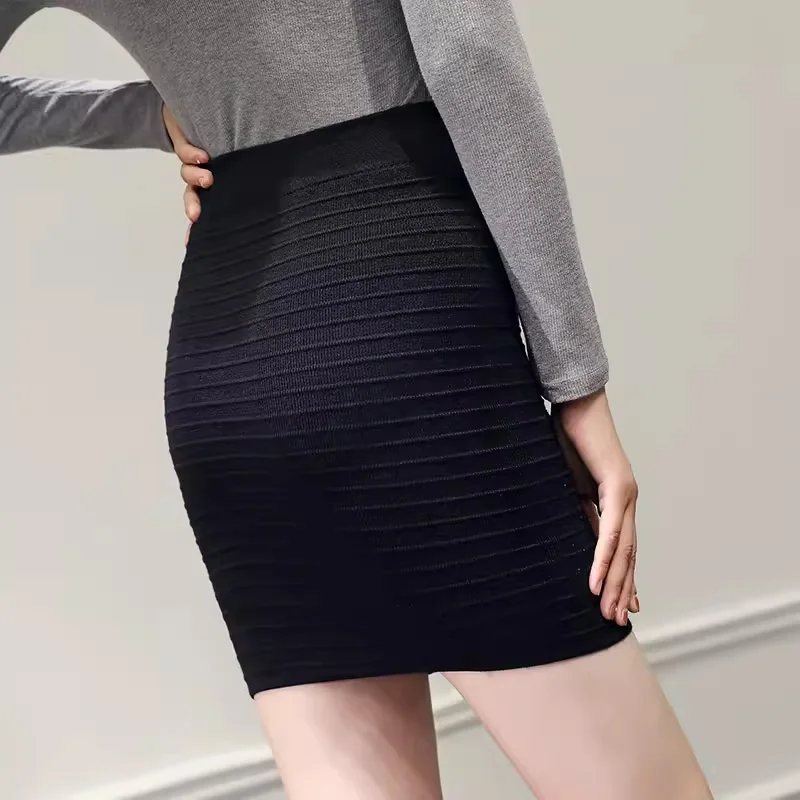 Summer Business Office Short Elastic Pleated Skirt Women High Waist Slim Skirts High Waist Bodycon Mini Skirt Korea Pencil Skirt