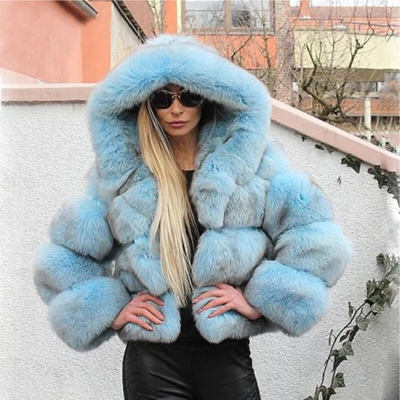 Women Hooded Winter Natural Real Fox Fur Coat Warm Short Jacket Overcoat Outwear women's clothing trend 2024 New in coats