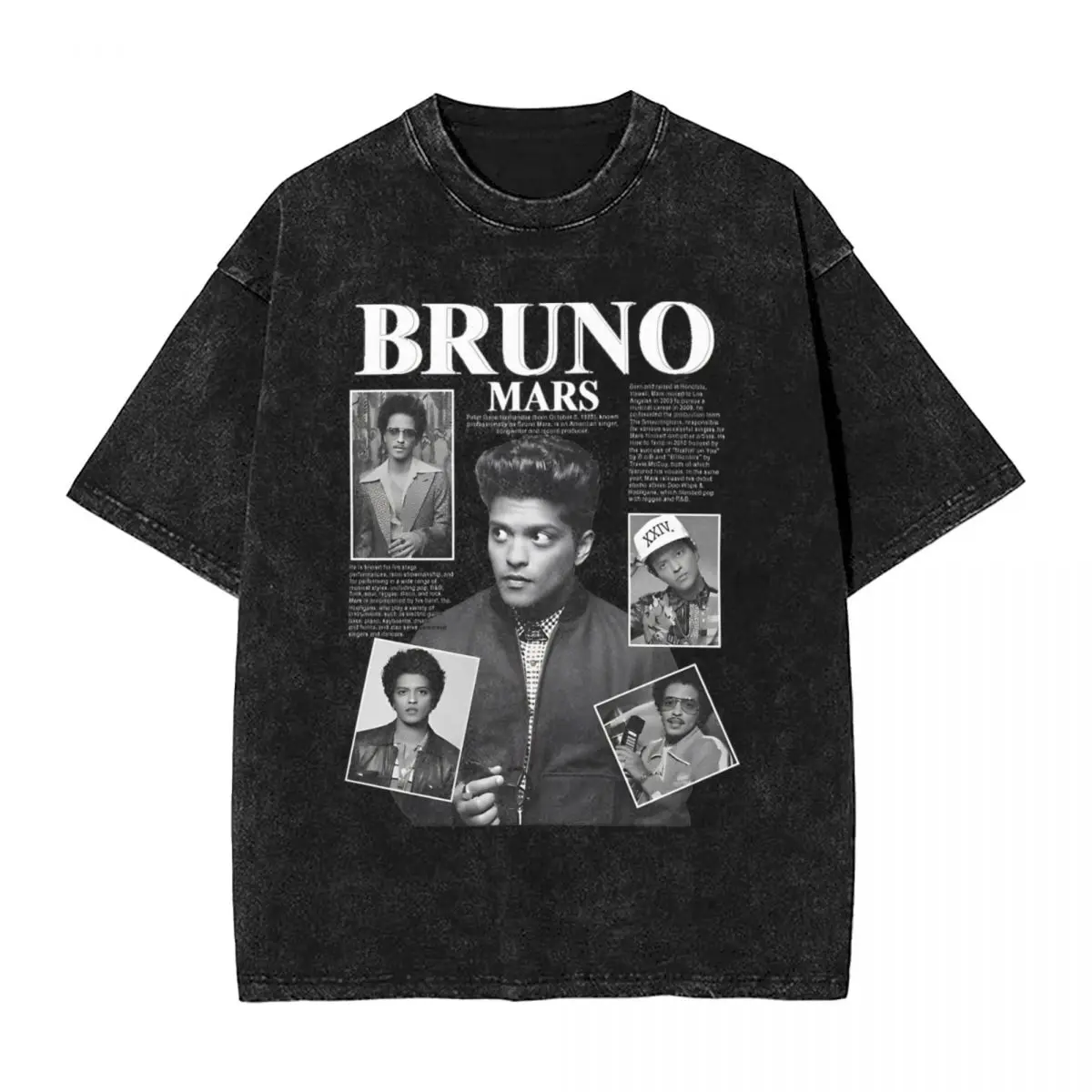 Bruno Mars Pop Music T Shirts Hip Hop Washed Harajuku T-Shirts American Singer Vintage Men Tops Streetwear Printed Tee Shirt