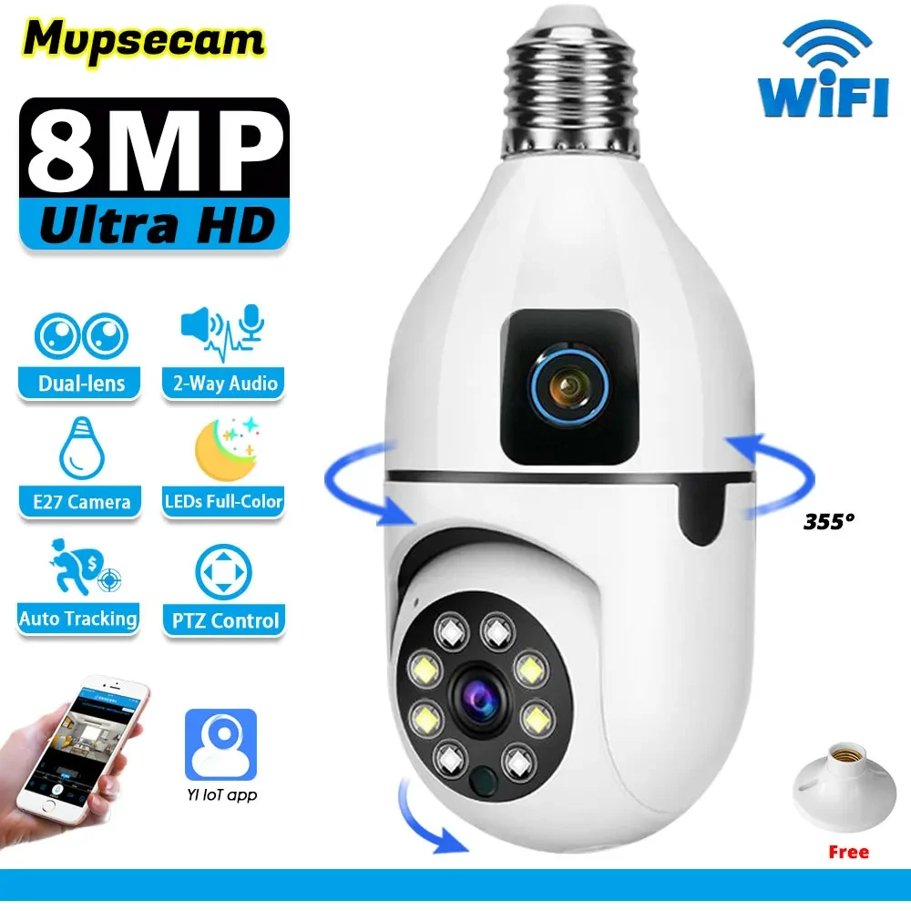 8MP E27 Bulb WIFI Camera 360° Dual Lens Indoor Surveillance Human Tracking Wireless Two-way Audio Cameras 2-Way Audio YI IoT app