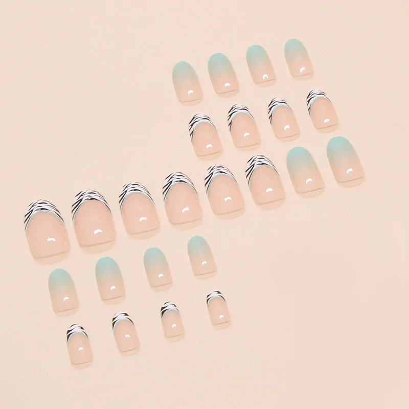 24Pcs Short Fake Acrylic Press On Nails Set Removable Wearing False Nails Tips Decorated Artificial Realistic Nail Art Supplies