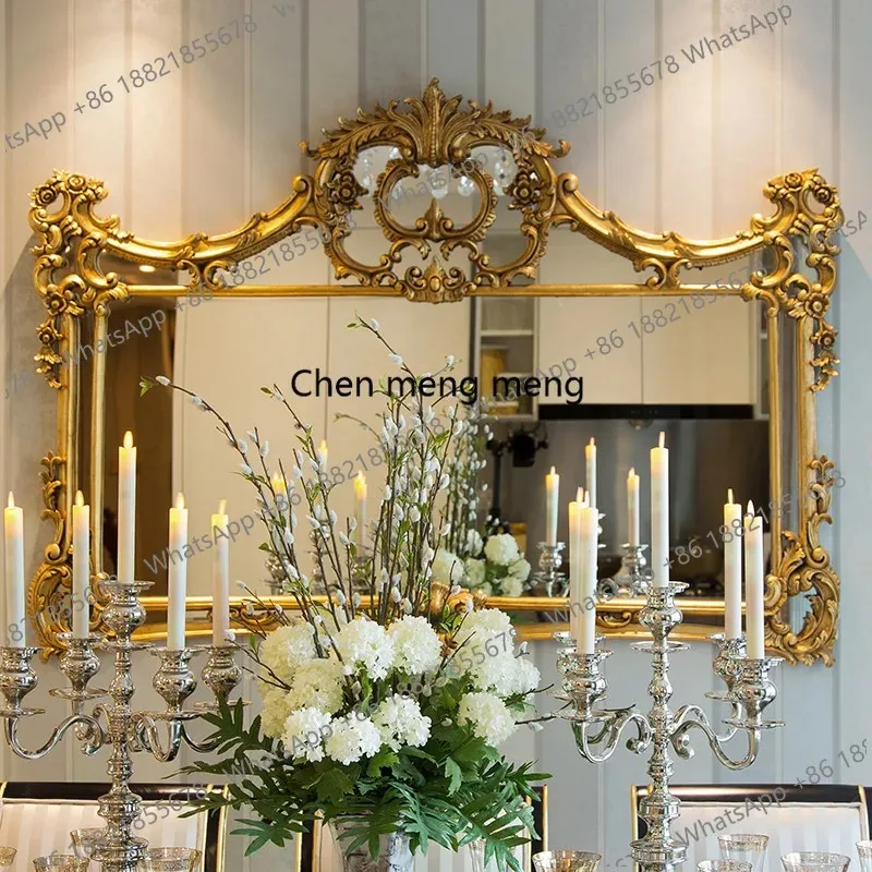 CC182 European retro carved wall hanging dining side mirror French fireplace decorative background wall enigma mirror
