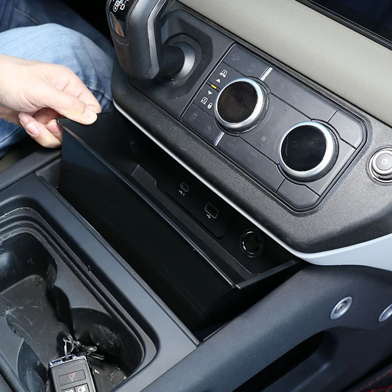 صندوق تخزين مركزي أسود للسيارة ، اكسسوارات السيارات ، صندوق هاتف ، ABS ، لاند روفر ديفيندر 90 ، 110 ، 2020 ، 2021 ، 2022 ، 2023 ، 2024