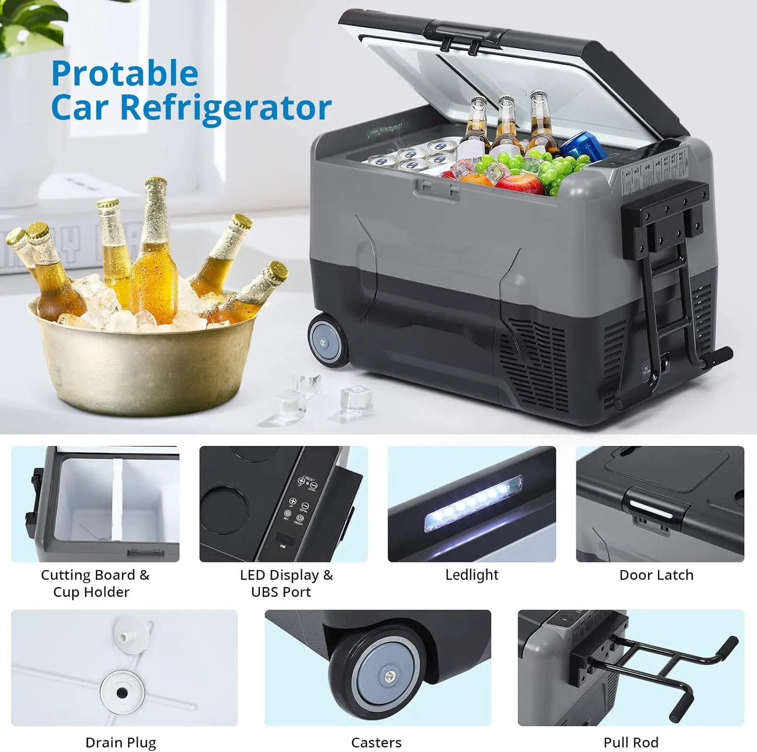 45L 48 Quart RV Car Fridge with Dual Zone APP Control, 4℉-68℉ 12/24V DC & 110-240V AC,Portable Freezer Compressor Cooler Outdoor