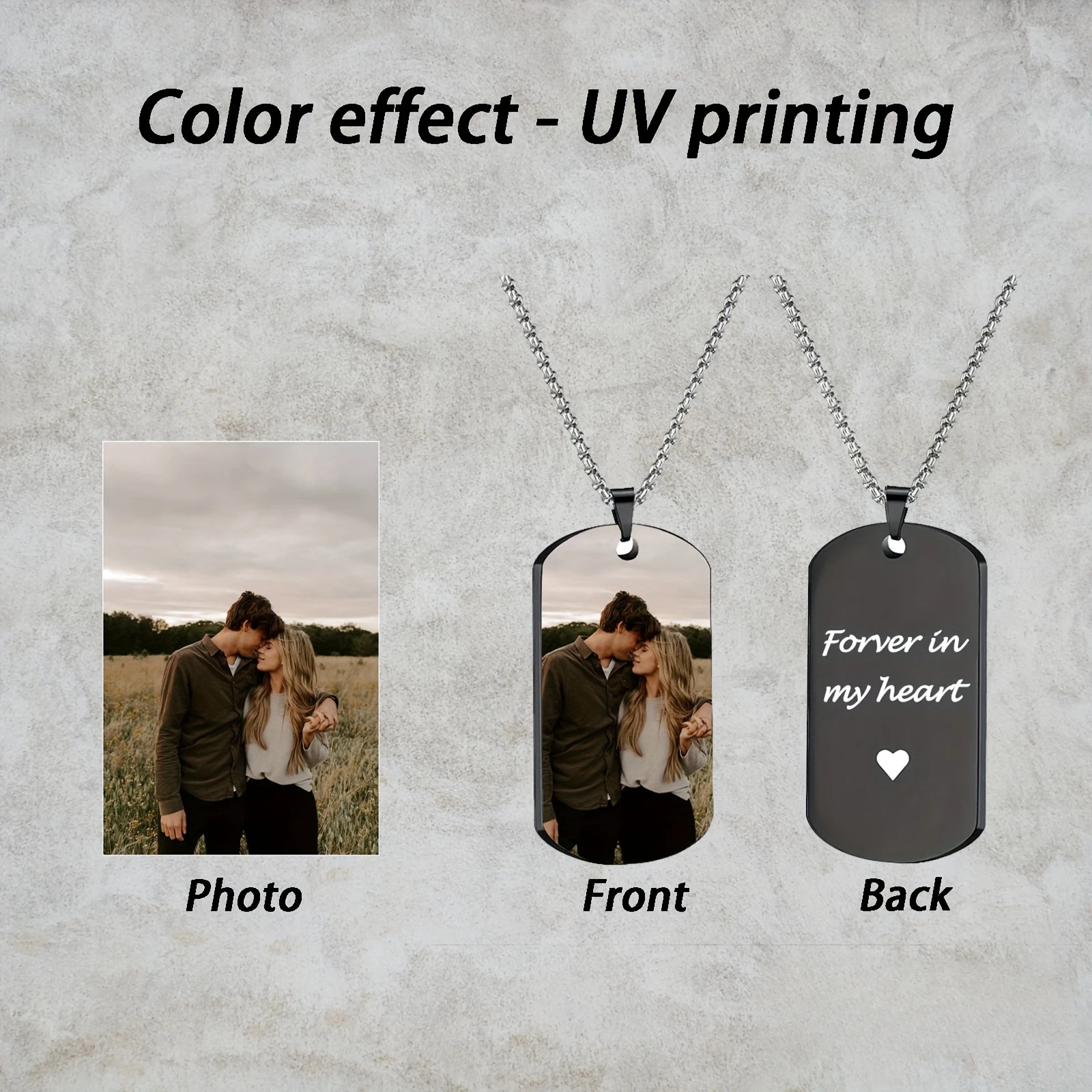 Collar con Colgante Personalizado con Imagen, Collar con Placa de Identificación con Foto Personalizada, Llavero con Texto Grabado