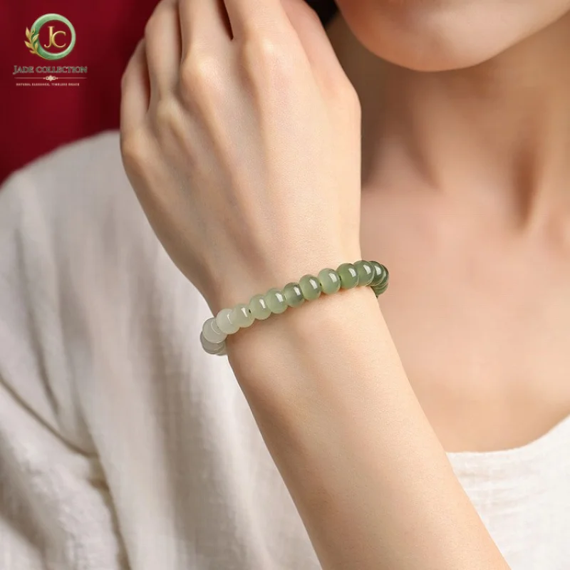 Hetian Jade Flagship Store Natural Jade Bracelet for Women, Gradient Clear Water Bead Bracelet, Beaded Hand Jewelry