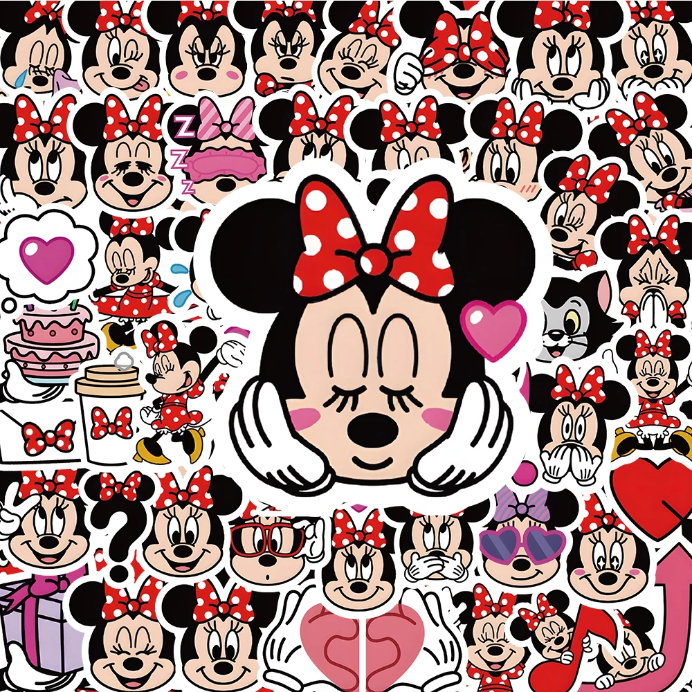 10/30/60pcs Cartoon Disney Minnie Mouse Stickers Cute Anime Graffiti Kids Sticker Toy Phone Water Bottle Guitar Waterproof Decal