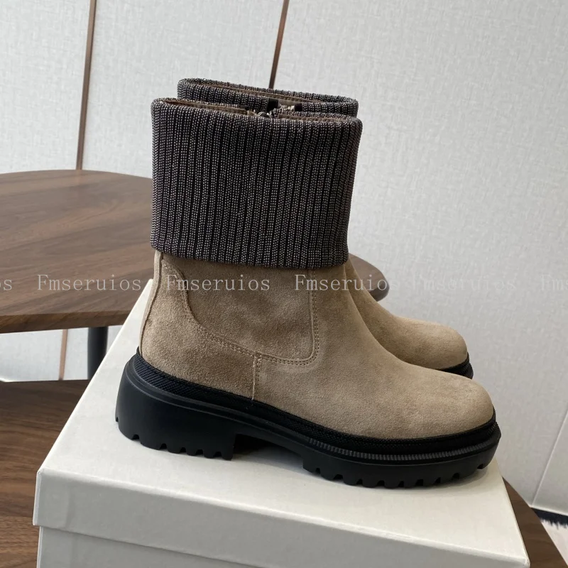 النساء منتصف العجل الأحذية جولة تو شقة جلد طبيعي سستة الأزياء موجزة تصميم الصلبة النمط البريطاني أحذية بوت قصيرة الخريف الشتاء