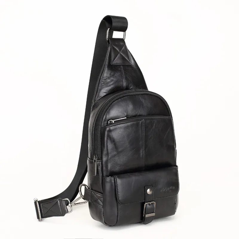 Bolso de pecho de cuero genuino para hombre, bandolera de hombro de gran capacidad, de negocios, a la moda