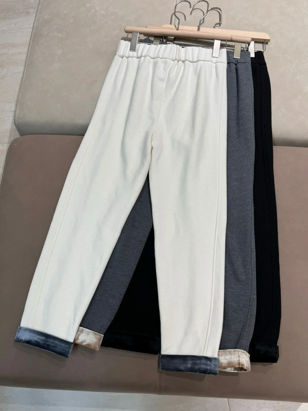 Pantalones cónicos de alta calidad para mujer Otoño Invierno cintura elástica Color sólido pantalones cálidos de moda