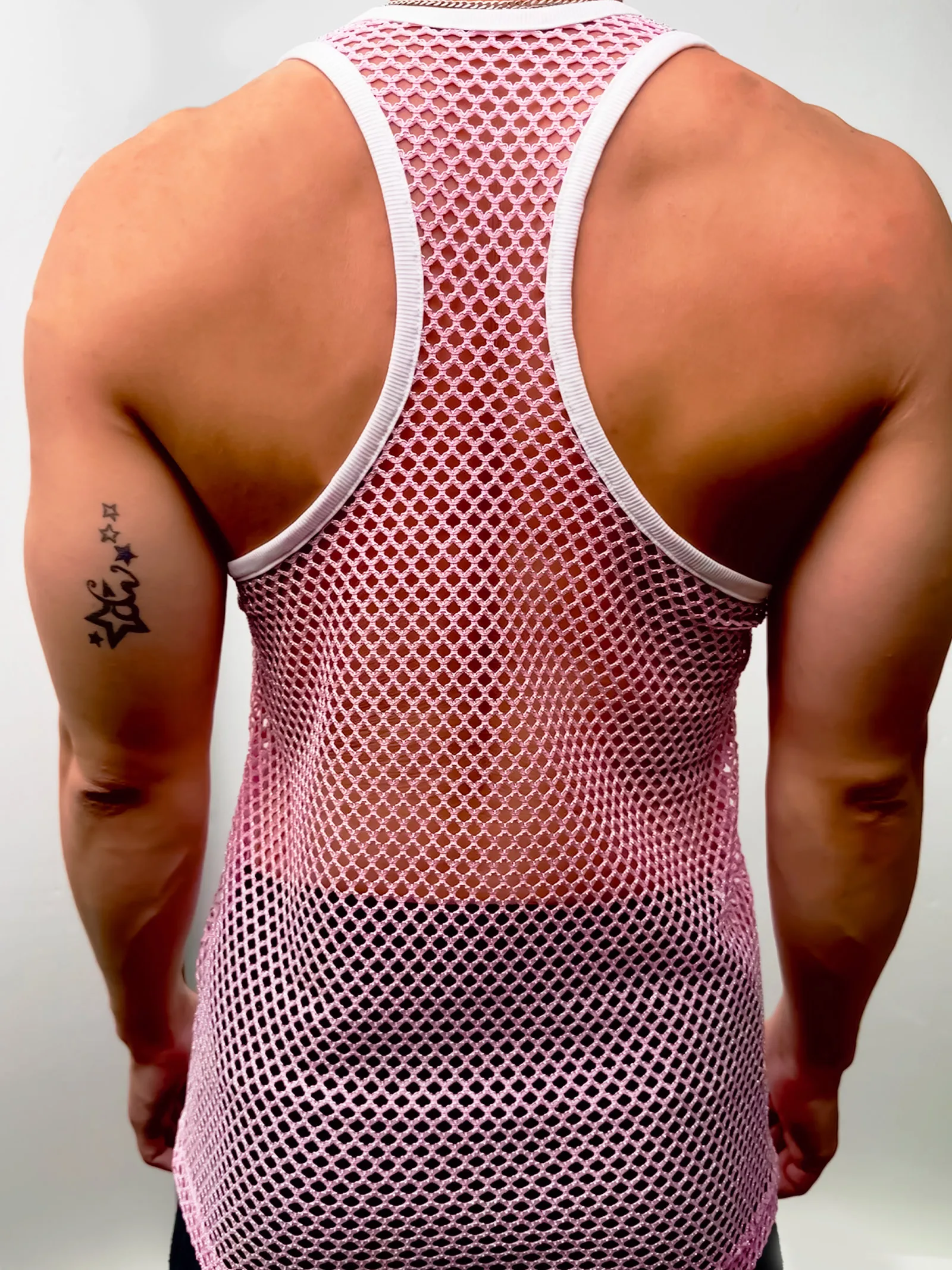 Sport-Mesh-Tanktop für Herren, Racerback, ärmelloses Shirt, Fitness- und Lauf-Muskelshirt, bunte Linien, durchsichtige Netz-Oberteile – Detail 11