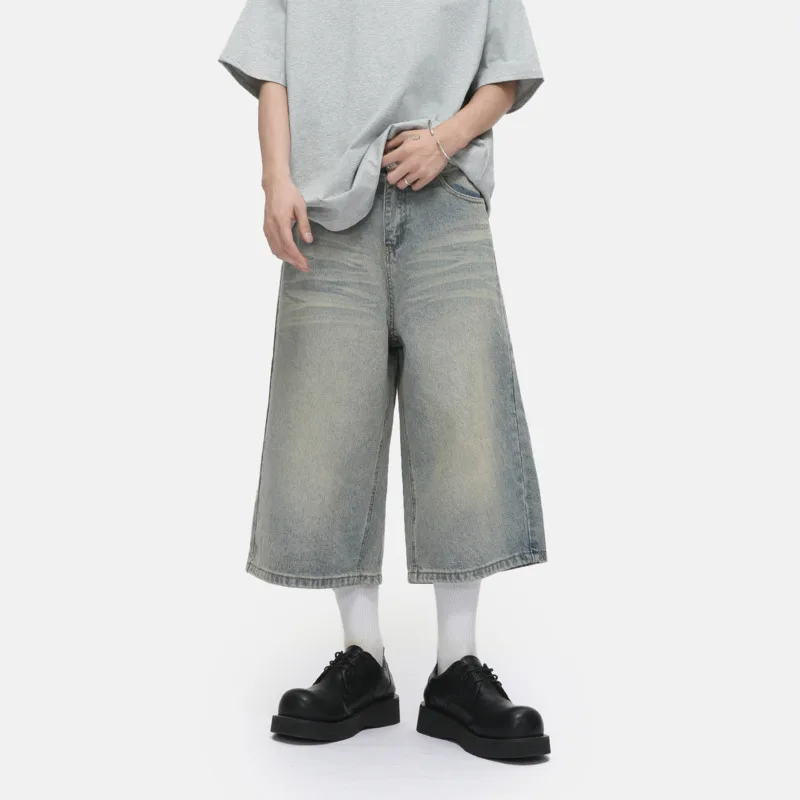 

SYUHGFA 2025 летние новые модные мужские джинсовые шорты, повседневные прямые свободные широкие джинсы длиной выше колена, модные мужские джерты