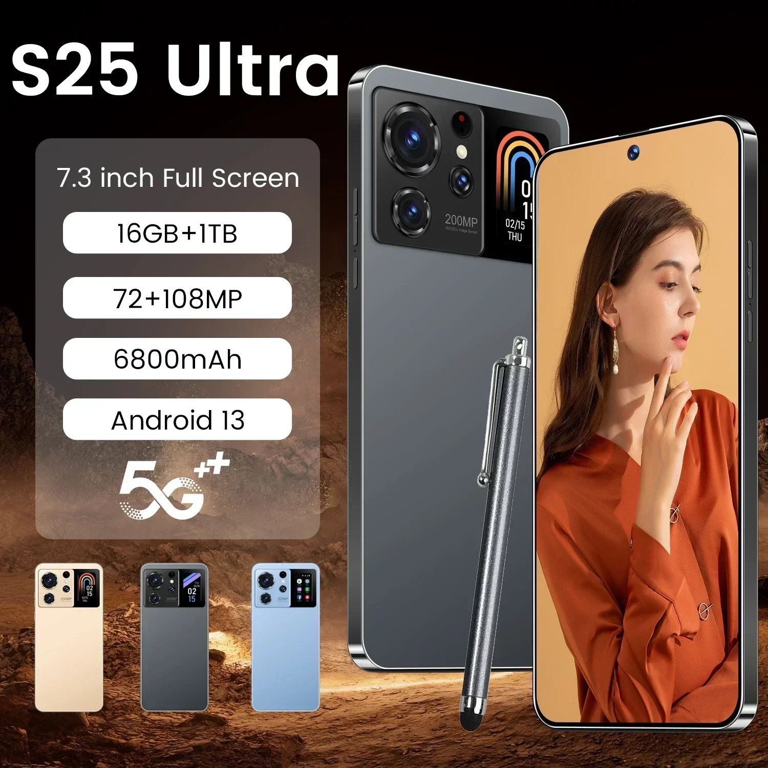 S25 Ultra Cell phone 7.3 Inch Original Smartphone Android13 Mobile Phone16GB+1TB 6800mAh 5G 108MP Dual SIM Card Global Version