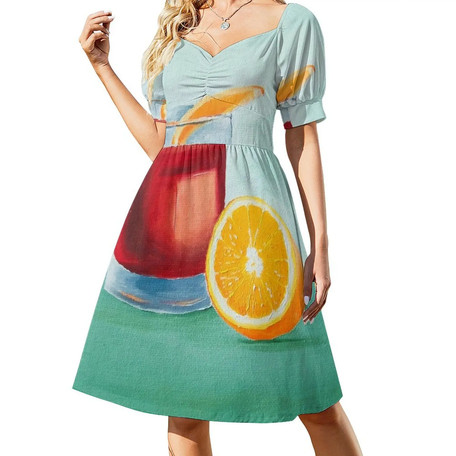 

Negroni Cocktail Painting Short-Sleeved Dress Evening gown elegant women's sets