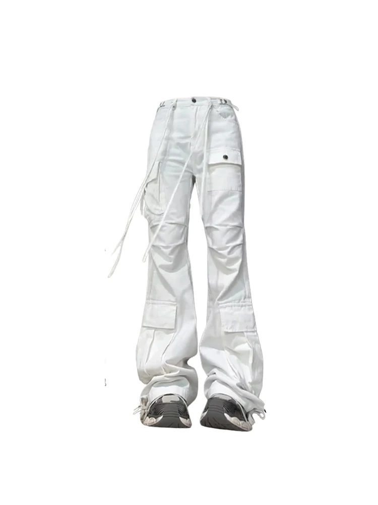 Women\'s Baggy White Cargo Jeans Harajuku Y2k 90s Aesthetic Oversize High Waist Denim Trousers 2000s Jean Pants Vintage Clothes