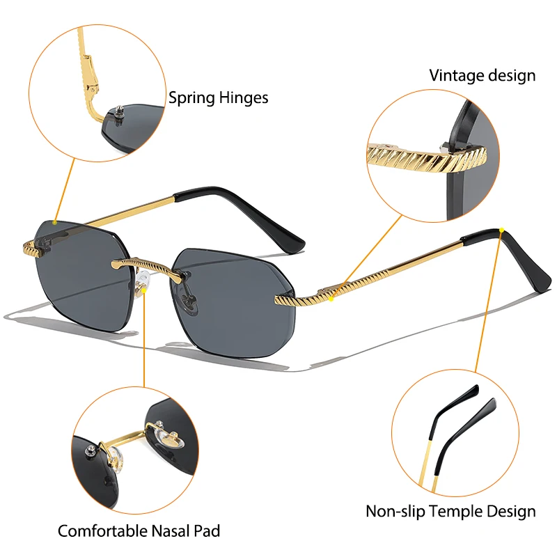 CATERSIDE Neue Retro Randlose Sonnenbrille männer Polygon Luxus Marke Designer Sonnenbrille Frauen Party Festival Brillen Geschenk Fall – Detail 6