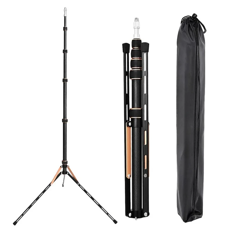 Fosoto FT-220 Professional Carbon Fiber Camera Tripod With 1/4 Screw Led Ring Light Stand for Photo Studio Lighting Fill Light