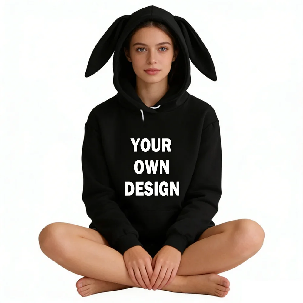 Custom Rabbit Ear Hat hoodie manga comic soft fabric patterned girl sweatshirts manga comic winter funny