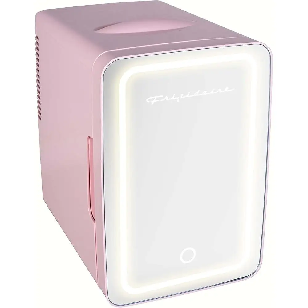 Portable Mini Fridge with LED Mirror 6.5L Personal Cooler Skincare Snacks Chills 9 Cans Compact Travel Electric Cooling