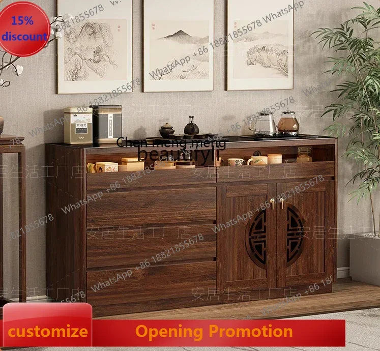 ss7486 new styleNew Chinese style all-solid wood dining side cabinet tea bar machine integrated smart living room wall locker