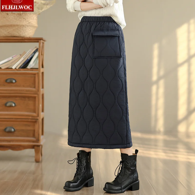 Warm Winter Skirts Japanese Mori Girls New Fashion 2026 FLHJLWOC Brand Woman Button Retro Vintage A Line Black Long Thick Skirt