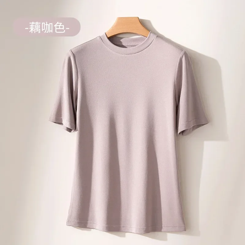 2024 Summer New Women\'s Lanjing Modal Short sleeved T-shirt Cool and Quick Drying Half sleeved Bottom Shirt Round Neck T-shirt