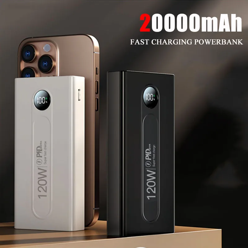 

Power Bank большой емкости 20000 мАч с цифровым дисплеем 120 Вт, сверхбыстрая зарядка, внешний аккумулятор для iPhone, Samsung, Huawei Powerbank