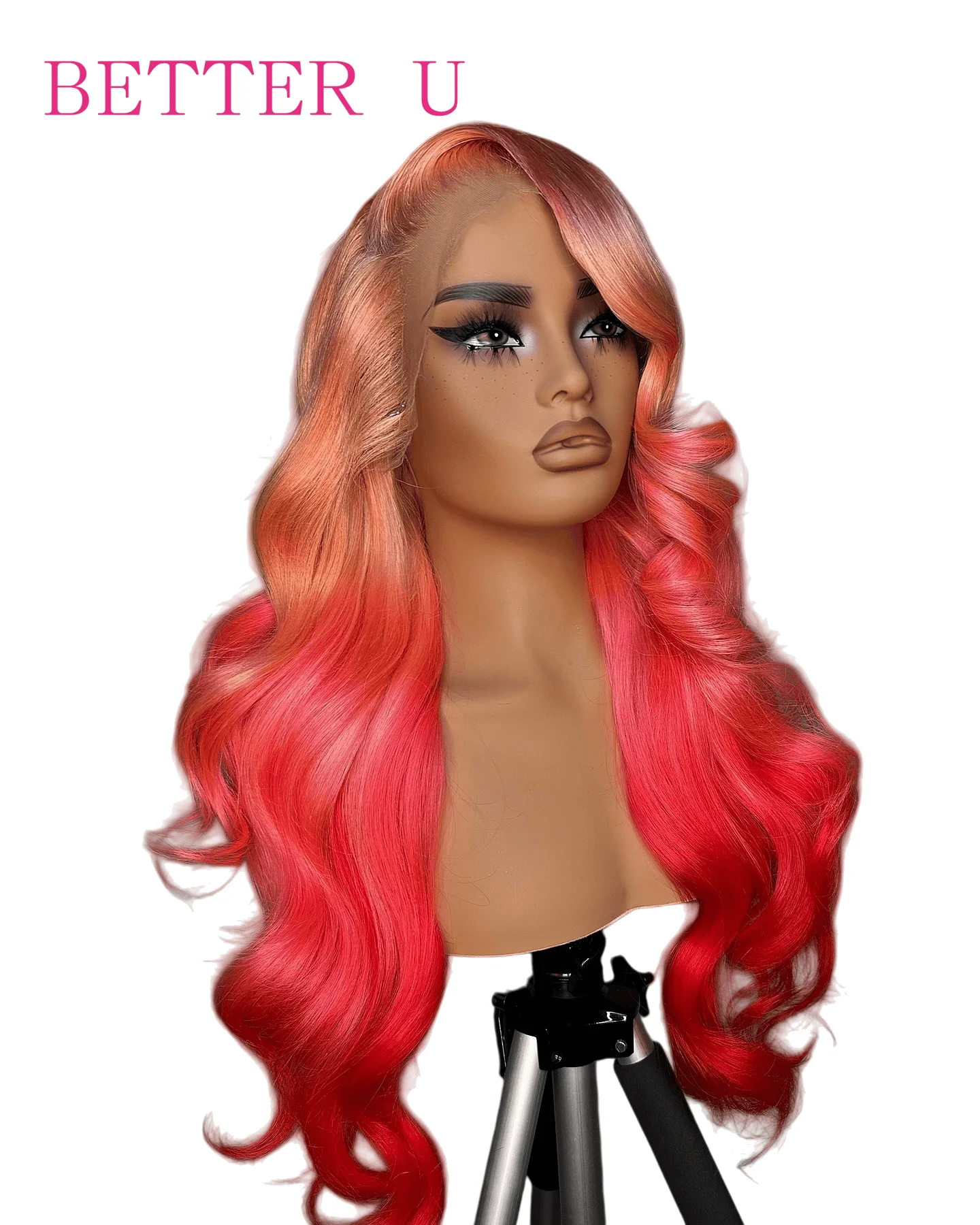 Peruki z ludzkich włosów w kolorze różowego blondu, ombre, peruki typu lace front 13x4 z transparentną koronką, wstępnie wyregulowane, 100% ludzkie włosy, peruka body wave z pasemkami.