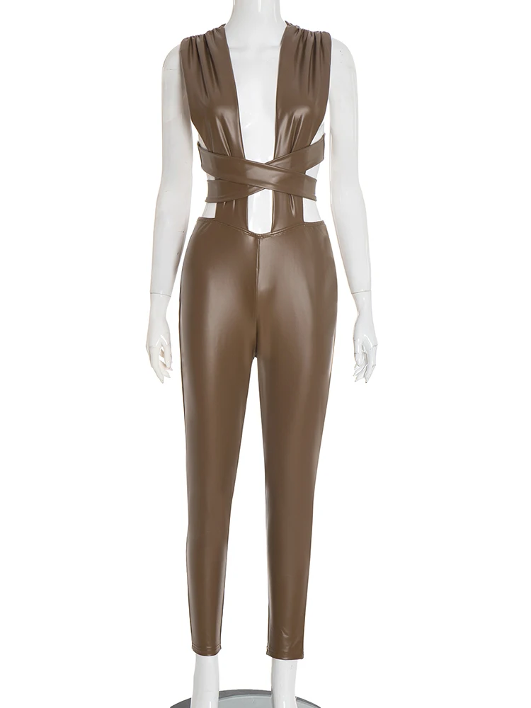 غريب سنور مثير بولي Bandage بذلة المرأة عارية الذراعين الصليب الجوف أكمام محب الشارع كلوبوير النشاط تجريب وزرة