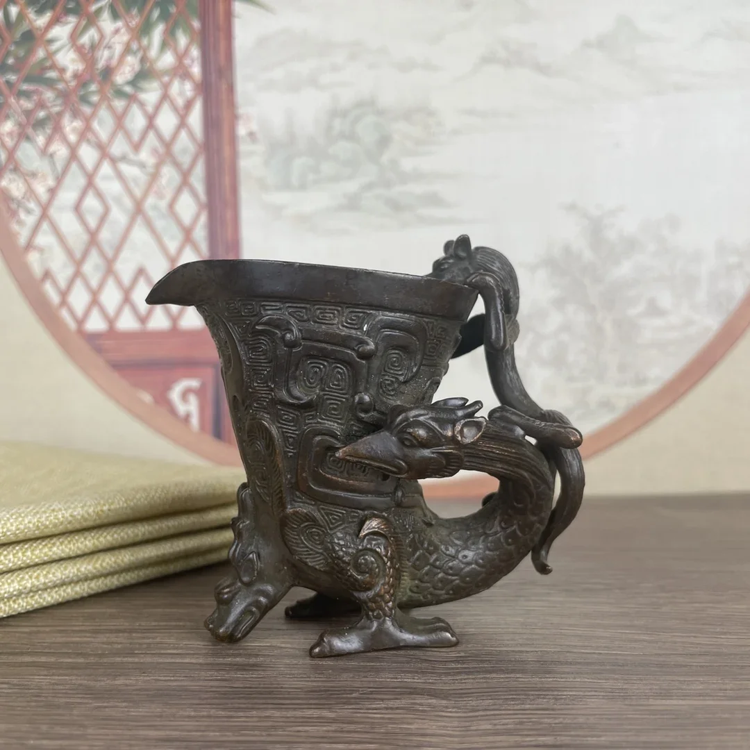 Antique Collection Bronze Wine Cup Retro Dragon Sculpture Goblet Spirits Wine Glass Home Decoration Wine Bottle Jazz Cup Crafts