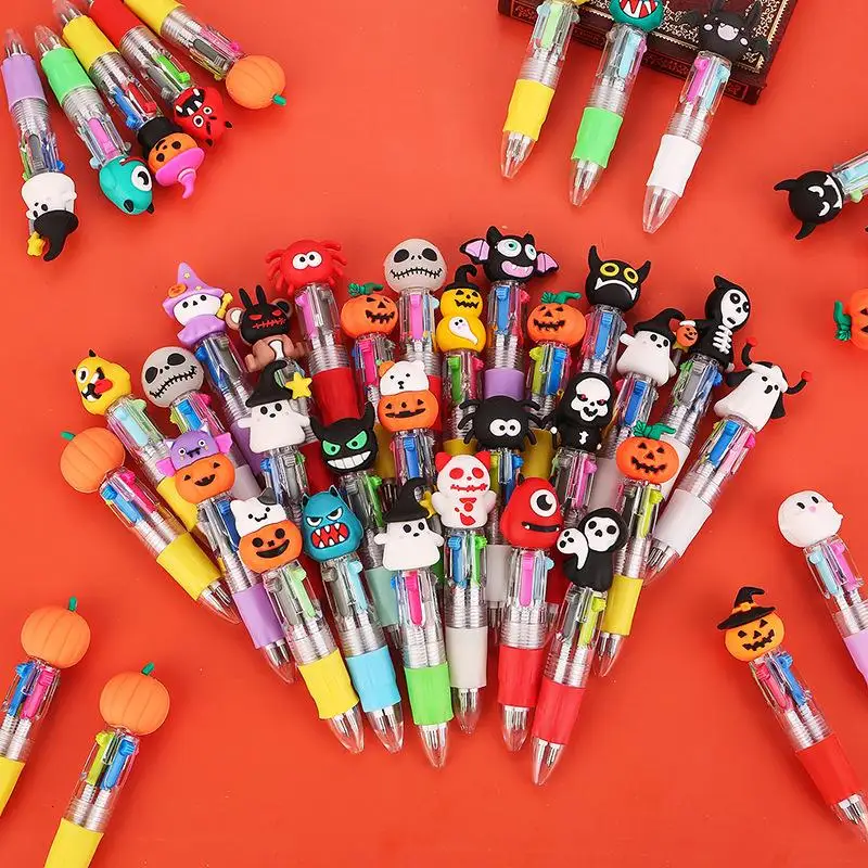 10/20/30Pcs Halloween-Themed Four-Color Pens, Black, Blue, Red, and Green Pens with Various Designs Such as Skulls, Pumpkins, Witches, Bats, Zombies, Candles, Spiders, Etc. Halloween Party Favors, Gift Fillers, Smooth Writing Without Ink Leakage, Halloween-Style Cute Doodle Pens (Mixed Pack)