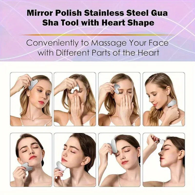 Edelstahl Gua Sha Board Sommer-Kühlungs-Tool in Hellbeige zur Hautstraffung und Verbesserung von Augenringen Professionelles Beauty-Kit