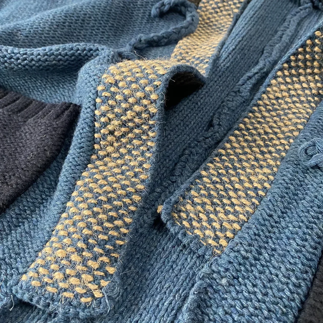 Non Kapital Stitching Knitted Japan Blue V-neck Thickened Loose Cardigan Kimono Long Sleeve Plaid Taoist Robe Annual Jia Brand