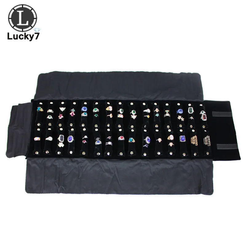 Black Velvet Portable Ring Jewelry Display Roll Travel Show Case Multi Funtional For Rings Holder Bag Storage Box