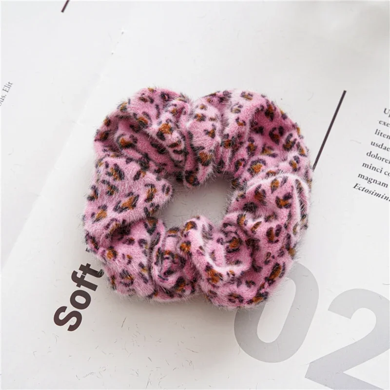 Retro Autumn Winter Leopard Print Scrunchies Hair Ties Coffee Pink Grey Rubber Band Exaggerated Hair Accessories for Women Girls