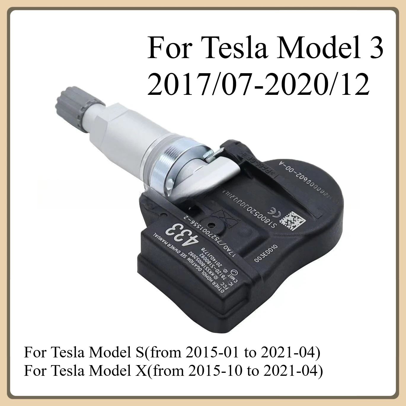 

103460200A 1/4pcs tpms Tire Pressure Sensor for Tesla Model 3 Model S X 2017-2020 433MHZ 1034602-00-A 1034602-00-C 1074812-00-B