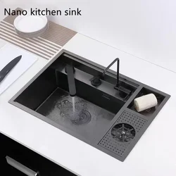 Hidden Nano Kitchen Sink Stainless Steel Cup Washer Sink Household Kitchen Wash Vegetable Basin with Storage Box Cup Washer