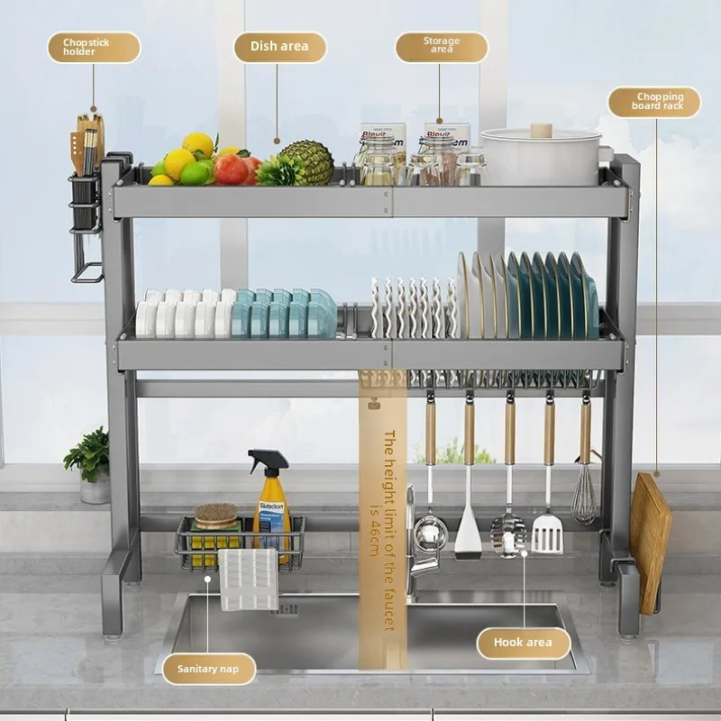 قابل للتعديل حوض الفولاذ المقاوم للصدأ رف تجفيف الأطباق الثقيلة توسيع منظم المطبخ كونترتوب إدارة الفضاء بالوعة واحدة