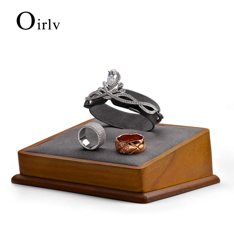 Oirlv 2021 Newly Wooden Bangle Display Stand Microfiber Jewelry Organizer Rack Cabinet Prop for Women and Men