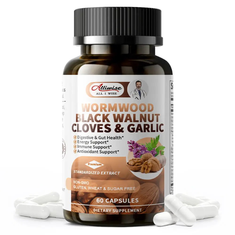 

Black Walnut Garlic Capsules Artichoke Extract - Digestive Support Intestinal Health Detoxification Immune System Energy Antioxi