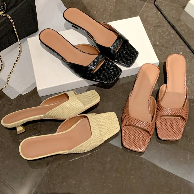 FEDONAS Concise Thin Heels Women Slippers Genuine Leather Summer Fashion Mature Party Prom Shoes Woman Sandals 2024 New Arrival