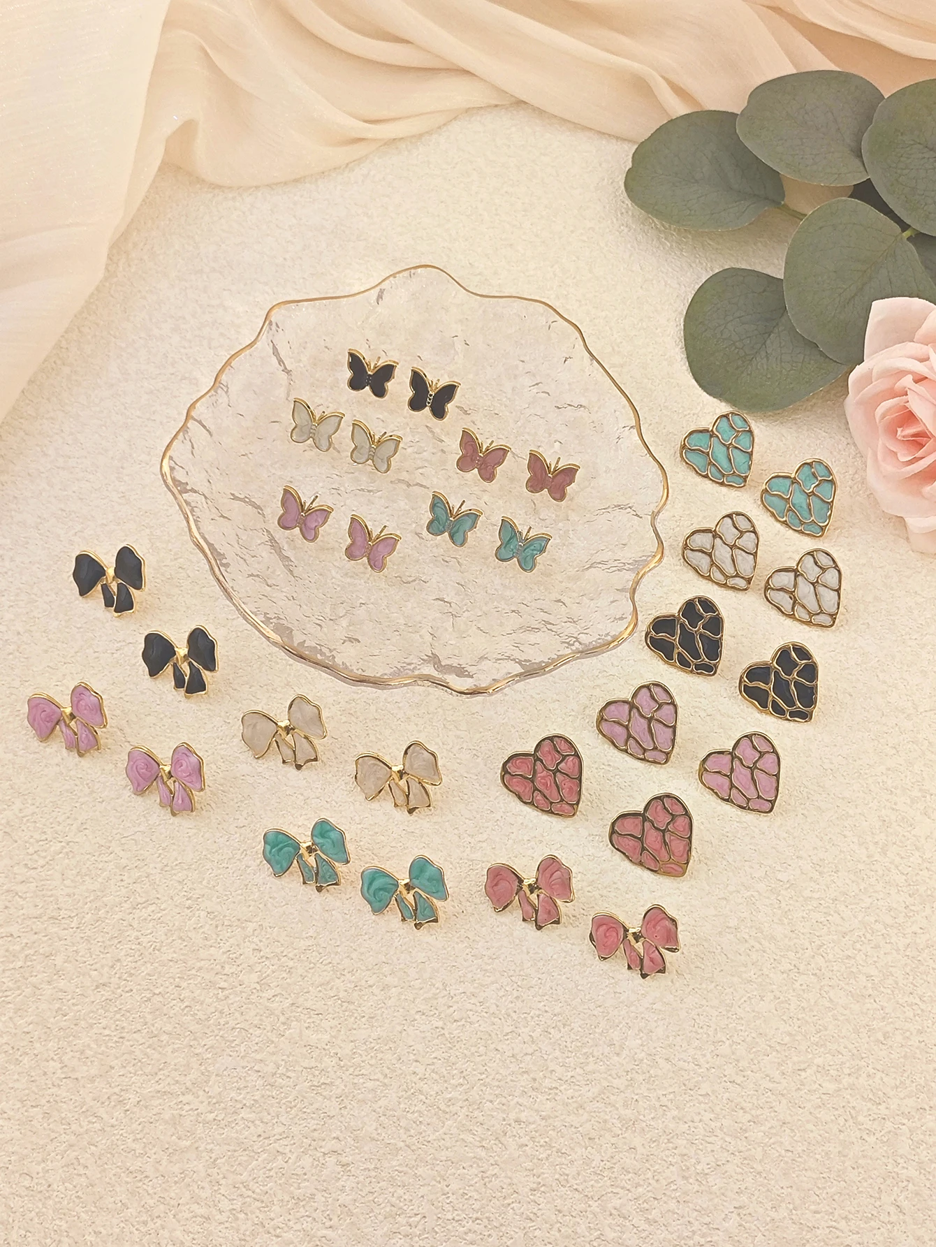 Colorful Enamel Butterfly Heart Stud Earring for Women Summer Statement Stainlees Steel Jewellery Womens Gift Bow Stud Earring