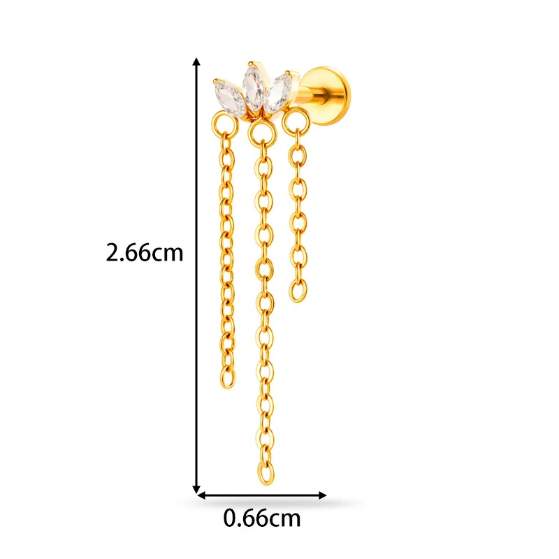 1PC G23 Titanium Internal Thread Hidden Helix Chain Earring 16G Horse Eye CZ Dangle Cartilage Tragus Stud Body Piercing Jewelry