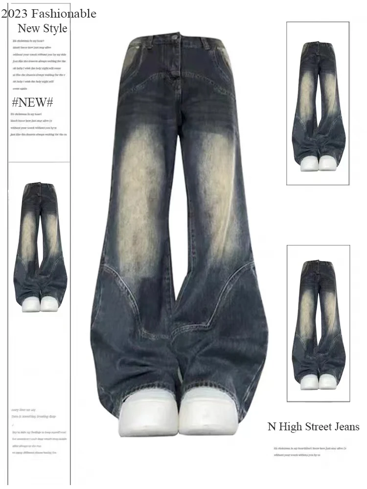 

High Waist Wide Leg Jeans Women's Loose Fit Straight Cut Waed American Sle Denim Pants Autumn New Sle Slimming Trousers