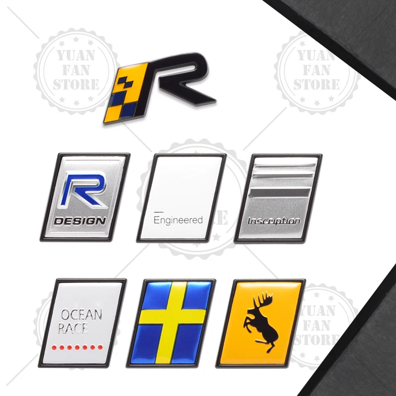 Moose Test R Design Sweden Flag Crown Twin Engine AWD Prancing Deer Emblem Car Styling 3D Sticker Metal Logo Badge For Volvo