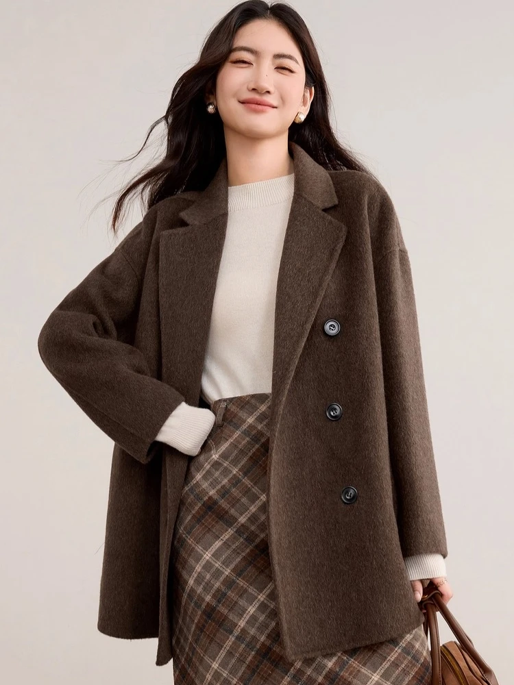 

SENTUBILA Woolen Coats for Woman 2025 Winter Jackets Notch Lapel Long Sleeve Loose Coat Casual Style Women's Clothing W54OA8768