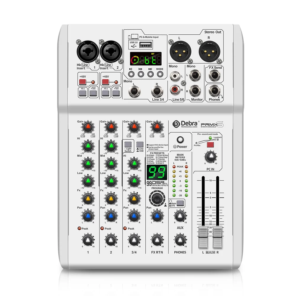 DJ Audio Mixer Console with 99 DSP and for Bluetooth Sound Card Computer-Connected for Professional Sound Mixing