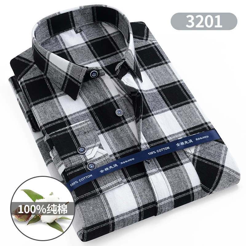 Size 11XL 10XL 9XL Fashion Flannel Plaid Shirts For Mens Long Sleeve Cotton Casual Soft Standard-Fit Male Shirt Blouse Clothing