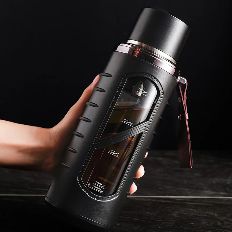 

1L/33oz Large-Capacity Glass Tumbler High Temperature And Anti-Scald Teacups Portable Leakproof Water Bottle For Outdoor Camping